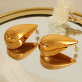 YF6008 Simple Stainless Steel Waterproof Jewelry 18k Gold Plated Oval Droplet Shaped Geometric Pendant Earrings
