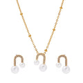 Fashion Collarbone Chain Earrings Set U-shaped Waterproof Pearl Zirconia Necklace Earrings for Women