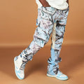 Flare Stacked Pockets Cargo Pants Tree Print Jeans Pants Men Patchwork Camouflage Forest Print Jeans