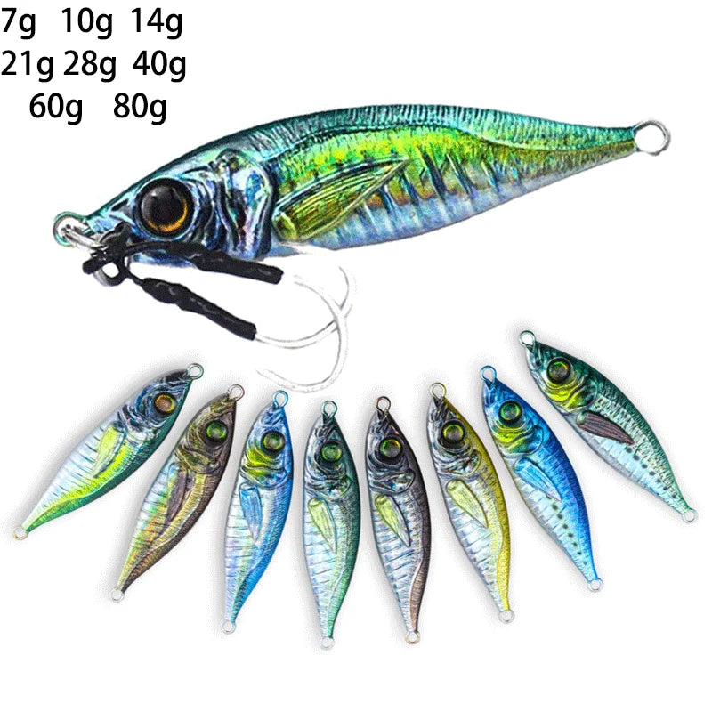 7g 10g 14g 21g 28g 40g 60g 80g Metal Jig Bait Assistant Hook  Luminous Hard Slow Pitch Sinking Fishing Lure