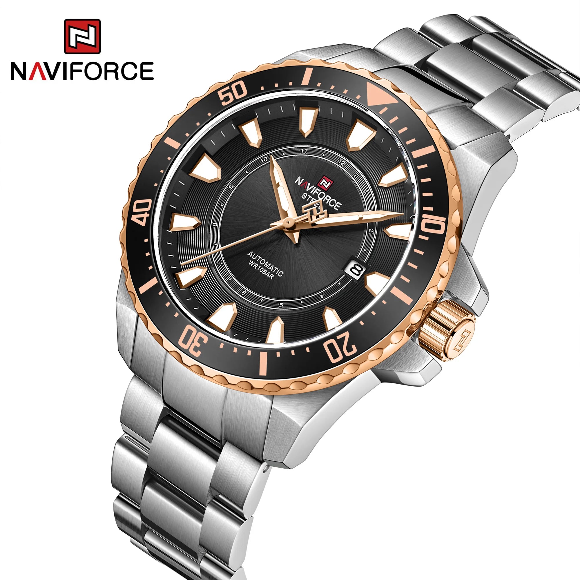 NAVIFORCE 1004 SRGB Steel Wristwatch Business Man Japan Automatic Watch for Male Waterproof Brand Logo Mechanical Clock