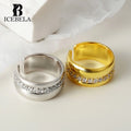 ICEBELA Fine Jewelry Genuine 925 Sterling Silver Open Adjustable C Shape Finger Ring Gold Plated Engagement Ring for Girls