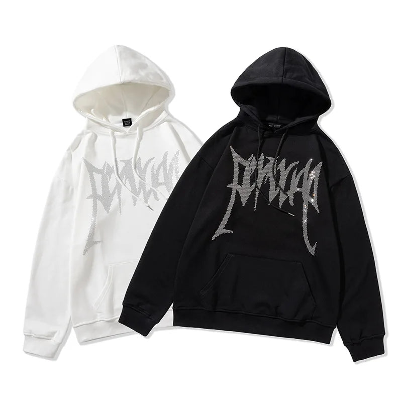 Men Hot Drill Fashion Letters Sweatshirt Hooded Long Sleeve Casual Sweater