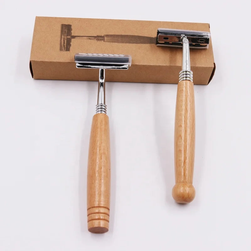 Stainless Steel Double Edge Shaving Razor Disposable Safety Shaving Razor Wooden Handle Bamboo Safety Razor