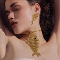Fashion New Design Za Alloy Gold Fish Earrings Hollow Metallic Pendant Goldfish Earrings Necklace Set for Women Jewelry