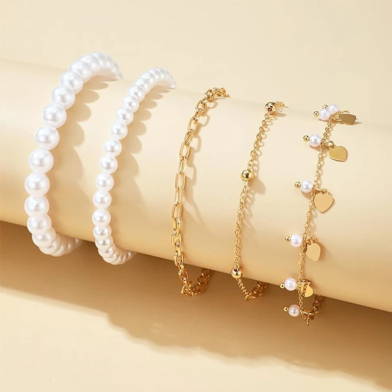 RINNTIN GPB Trend Vintage Fresh Water Pearl Chain Pearl Bracelet Set for Women Jewelry