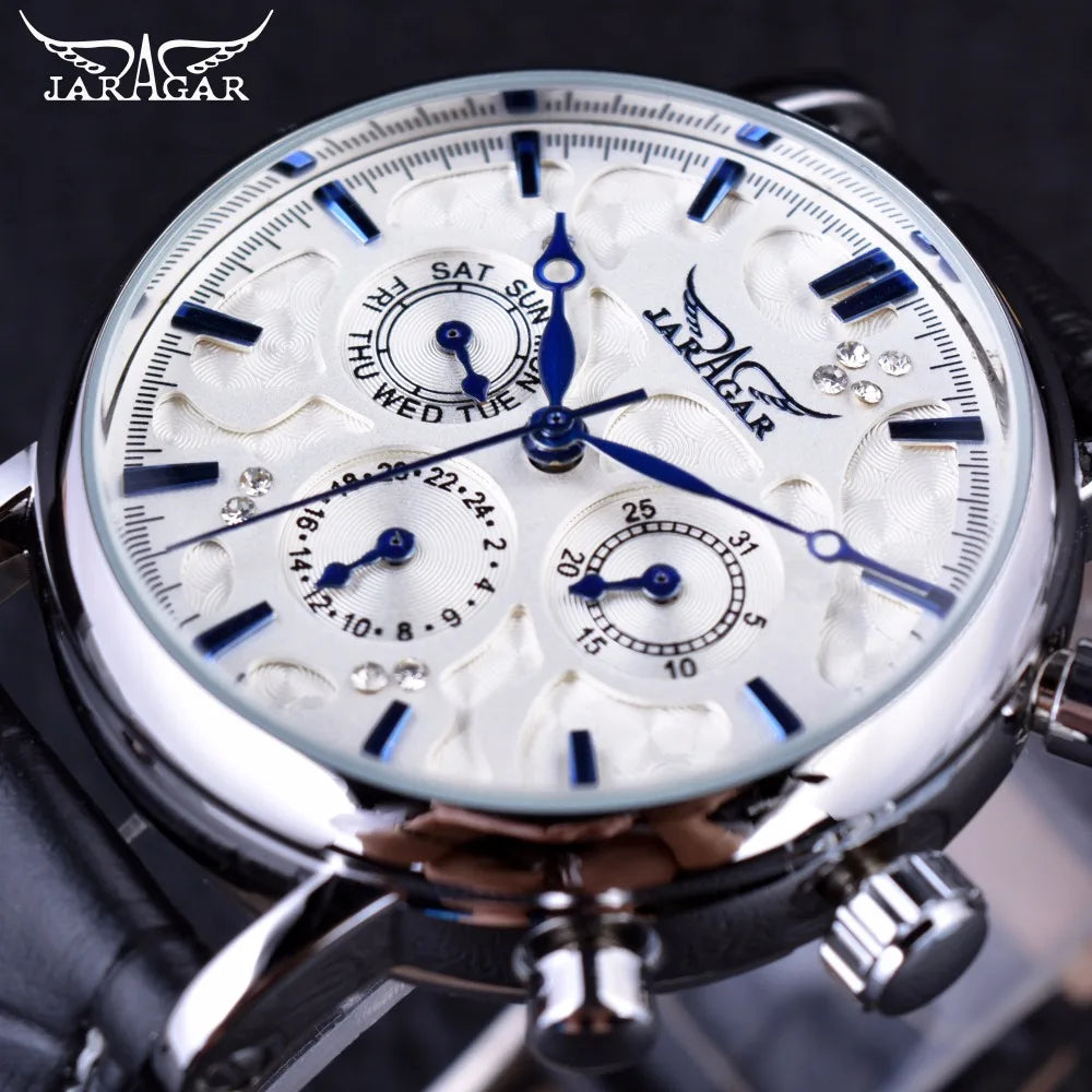 Jaragar Blue  Series Elegant Design Genuine Leather Strap Male Watch Mens Watches Top Brand Luxury Clock Men