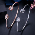 Fashion Exquisite Rose Gold and Silver Color Cubic Zircon Crystal Round Open Cuff Bangles for Women Dress CZ Jewelry Accessories