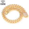 18mm 3-Row Heavy Prong Cuban Link Box Clasp 18K Gold & Rhodium Plated Brass Hip Hop Style Men's Wedding Necklace Zircon Gift