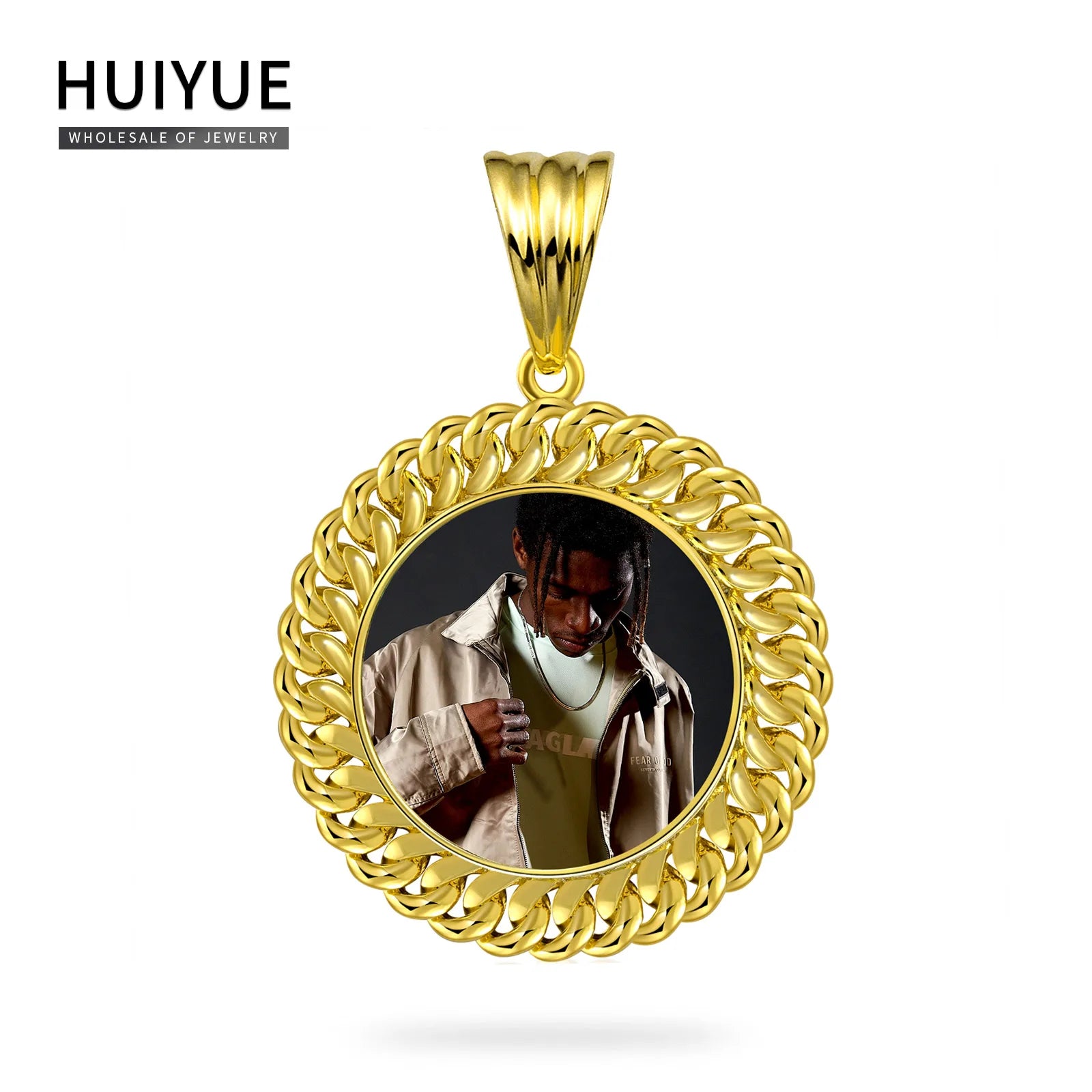 Huiyue European and American Hip-hop Personalized Photo Pendants Copper Inlaid Solid DIY Creative Photo Necklaces