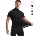 Men's Quick Dry Training T-Shirt With Stand Collar Zipper Short Sleeves Breathable Gym Stretch Tight Fit Running Shirts