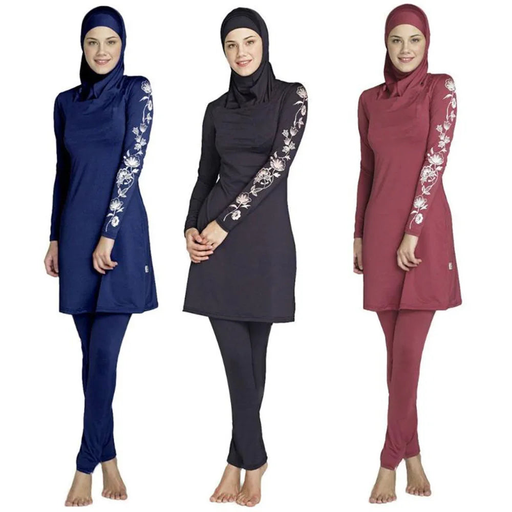 Top Fashion Musulmane Modest Swimwear Flower Printed Long Sleeve Burkini Muslim Friendly Print Pattern Swimwear for Women