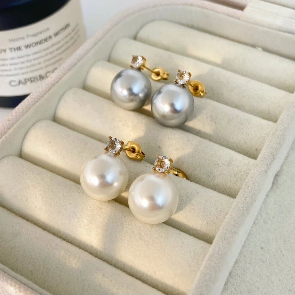 New Round Pearl studded Diamond Earrings Fashion Jewelry 2025 Stainless Steel Gold-plated and Non Fading Earrings