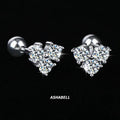 Simple S925 Sterling Silver Four-leaf Clover Petal Design Inlaid with Moissanite Twist Screw Earrings for Women