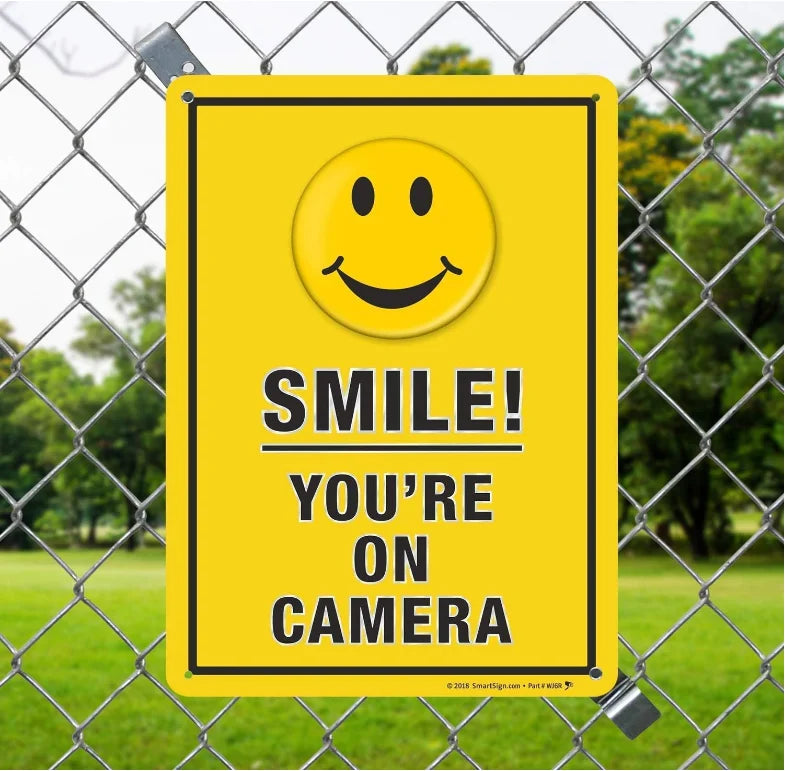 Smart Metal Sign Smile You're on Camera Aluminum Sign 20.2*30.5CM Wall Hanging Metal Craft