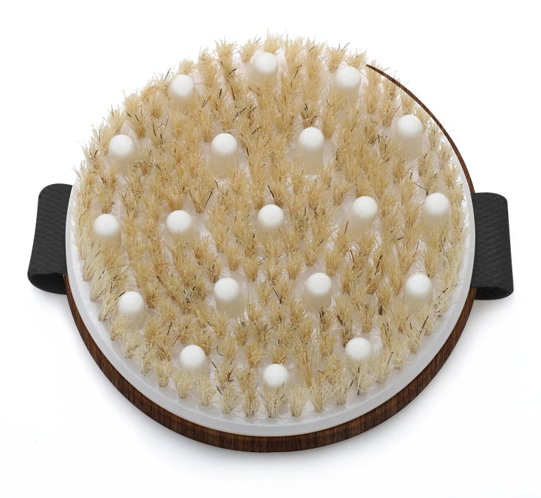 Round Anti-slip Bath Brush for Body Exfoliating Lymphatic Scrubber Dry Body Brush Massage Tool