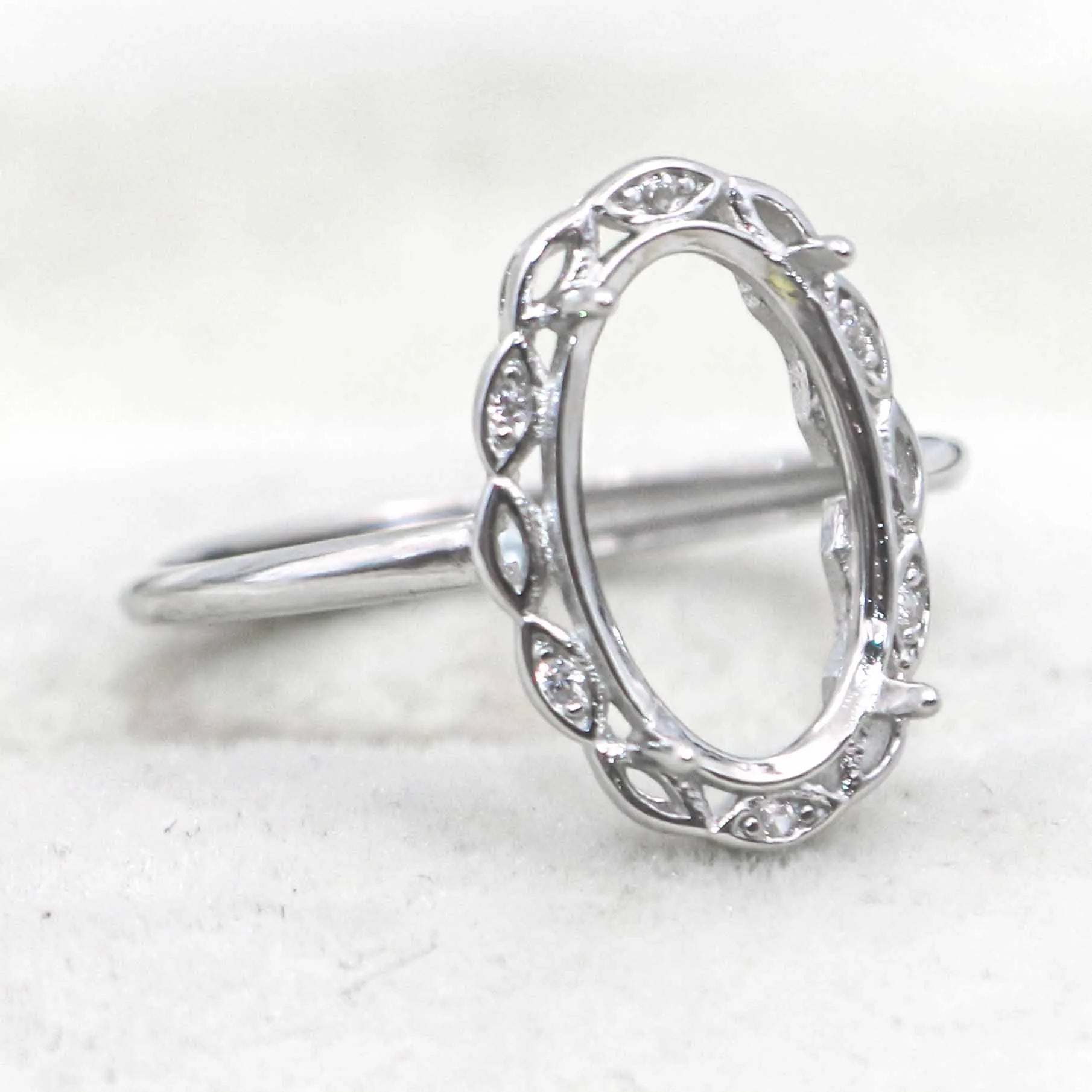 Sterling Silver 8*13mm Semi Mount Ring Empty Frame Blank Support Setting S925 Base Holder Without Center Stone for DIY Inlay
