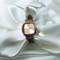 Rose Gold Diamond Embellished Luxury Women's Square Quartz Watch Simple Design Leather Band Wrist Watch with Alloy Case MegaBDM