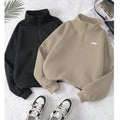 F240015 Custom Factory Pullover Loose Fit Sweatshirt Fashion Solid Color Half Zip Fleece Turtleneck Hoodies Unisex Women