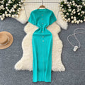Knit Dresses Women New Round Neck Short Sleeve Slim Dresses