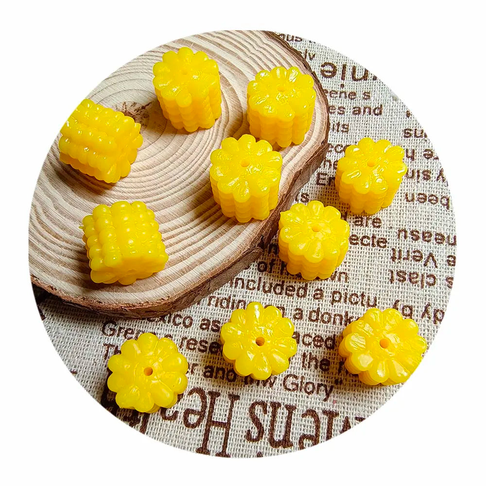 100pcs Miniature Corn Mini Food Decor Model Vegetable Resin Craft Ornament Doll House Toy Landscape Crafts Embellishment 12*15MM