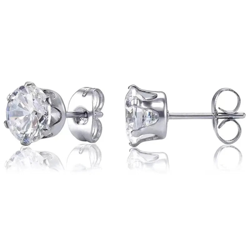 Trendy Unisex Stainless Steel Geometric Pierced Earrings Cubic Zirconia Silver Black Gold Plating Earrings
