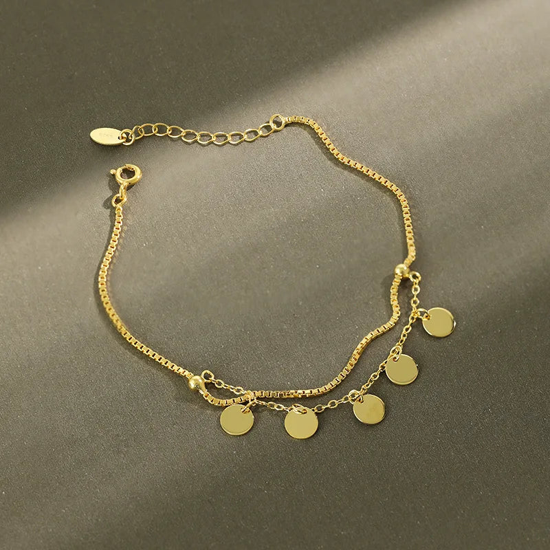 VIANRLA Round Disc Minimalist Bracelet 925 Sterling Silver Stunning Bracelets for Women Jewelry