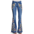 Wholesale New Fashion Casual Distressed Mid Waist Boot Cut Denim Pants Embroidered Flower Loose Women