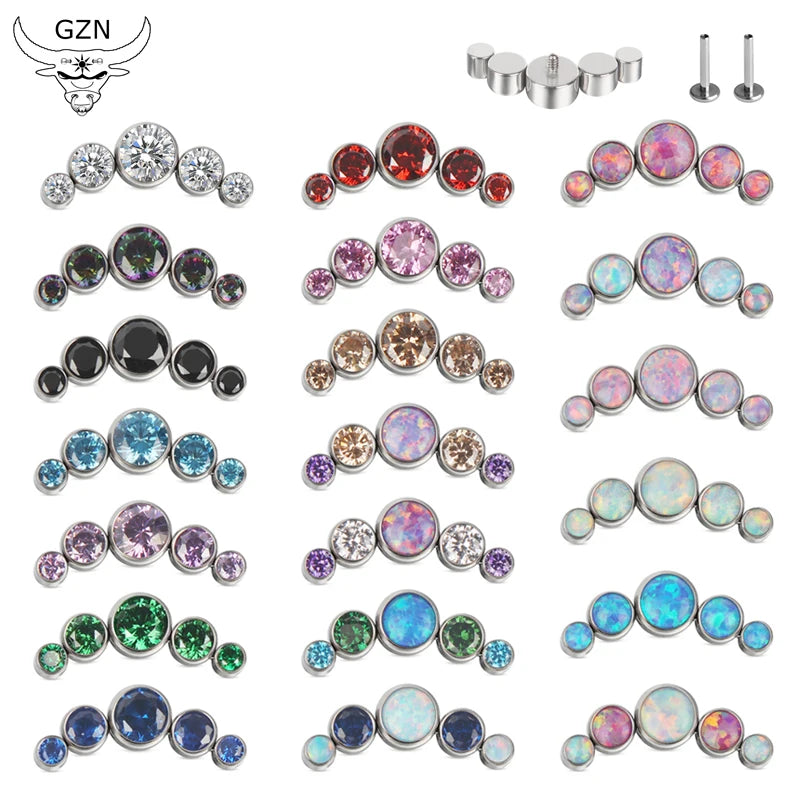 ASTM F136 Titanium High Grade Internally Threaded Zircon Body Jewelry Labret Lip Piercing Earrings Jewelry Opp Punk Earrings N/A