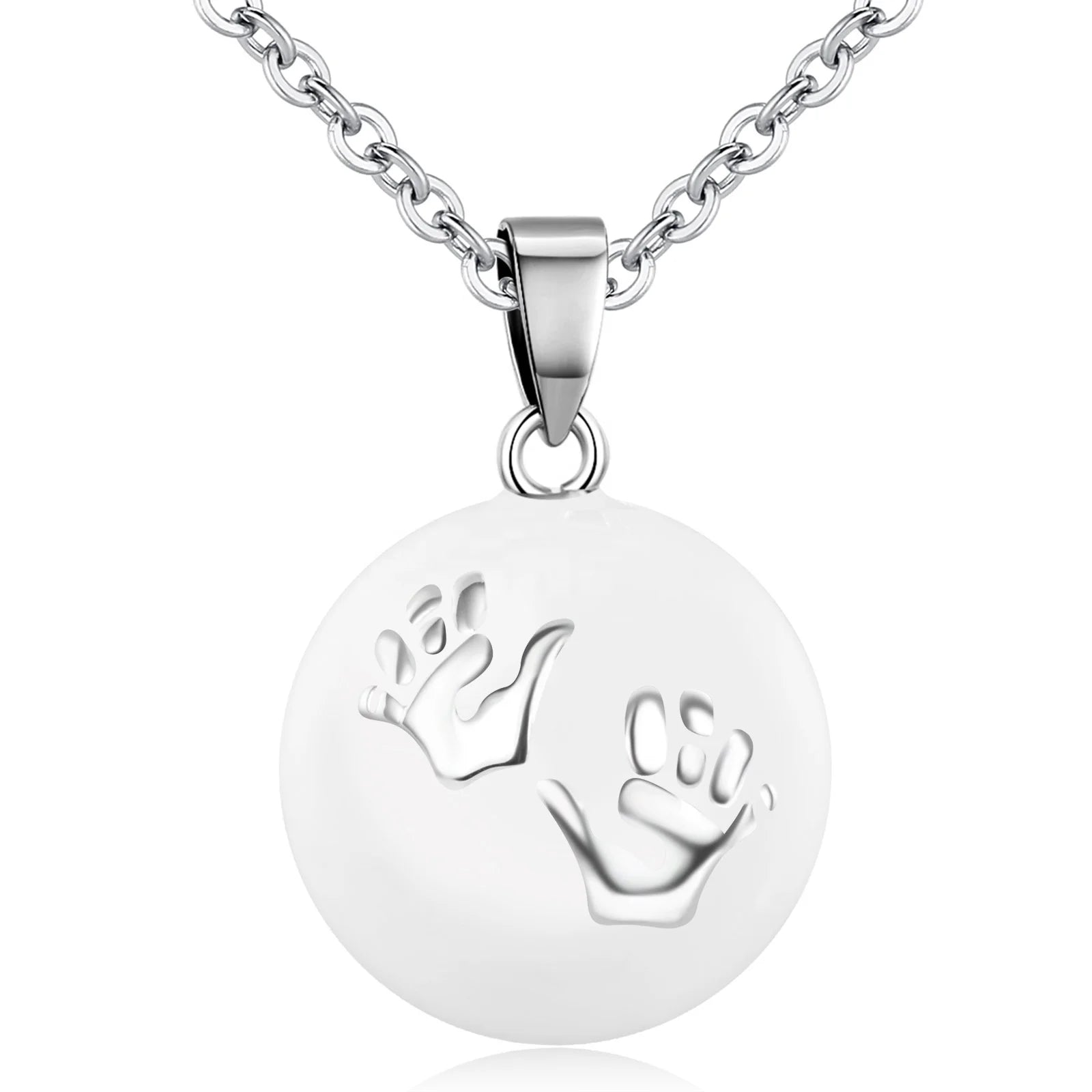 Angel Caller Handprint Mom Pregnancy Mother Women Chime Harmony Ball Pendant Necklace
