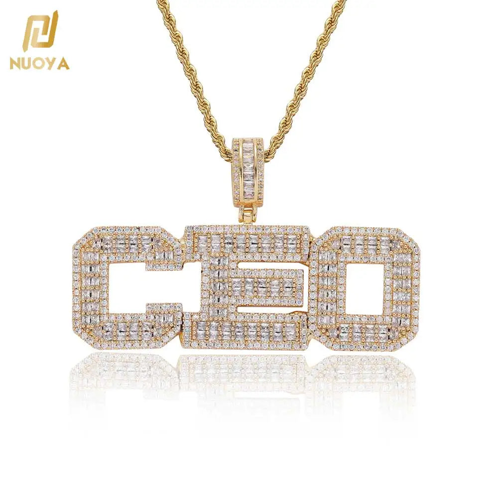 NUOYA Hip Hop Fine Jewelry Iced Out Diamond Custom Name Pendant Claw Setting Baguette Zircon Letter Charm Pendant Gift for Her