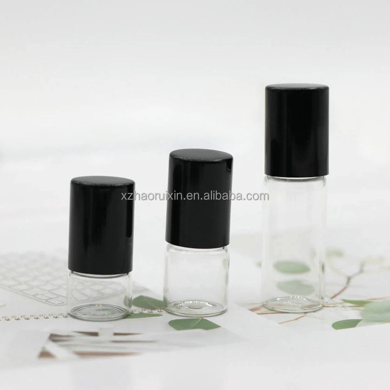 Clear Glass Roller Ball Vials 2ml 3ml 5ml for Perfume Essential Oils Cosmetics-Hot Stamping Empty Cosmetic Tube with Screw Cap