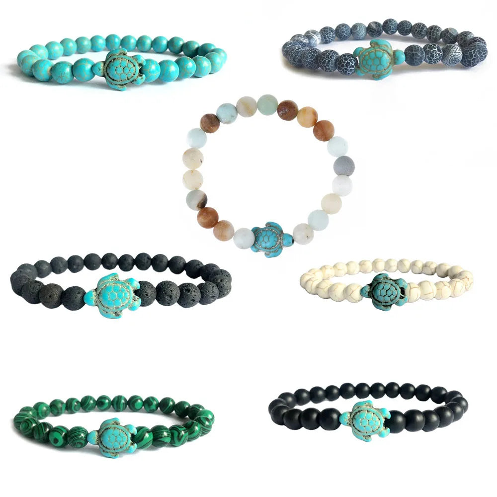 Turtle Turquoise Bead Bracelet Natural Stone Elastic Friendship Bracelet for Women Men