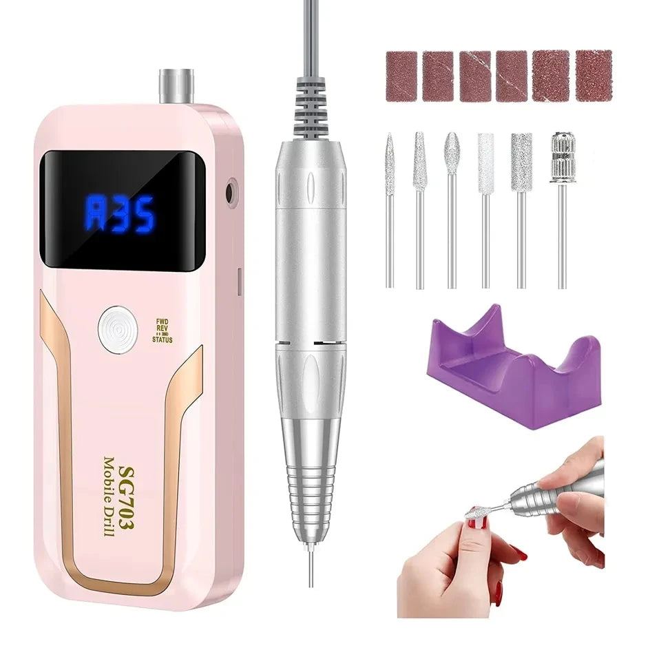 Private Label Efile Portable Rechargeable 35000RPM Cordless Nail Drill Professional Salon Gel Nails File Electric Manicure Kit