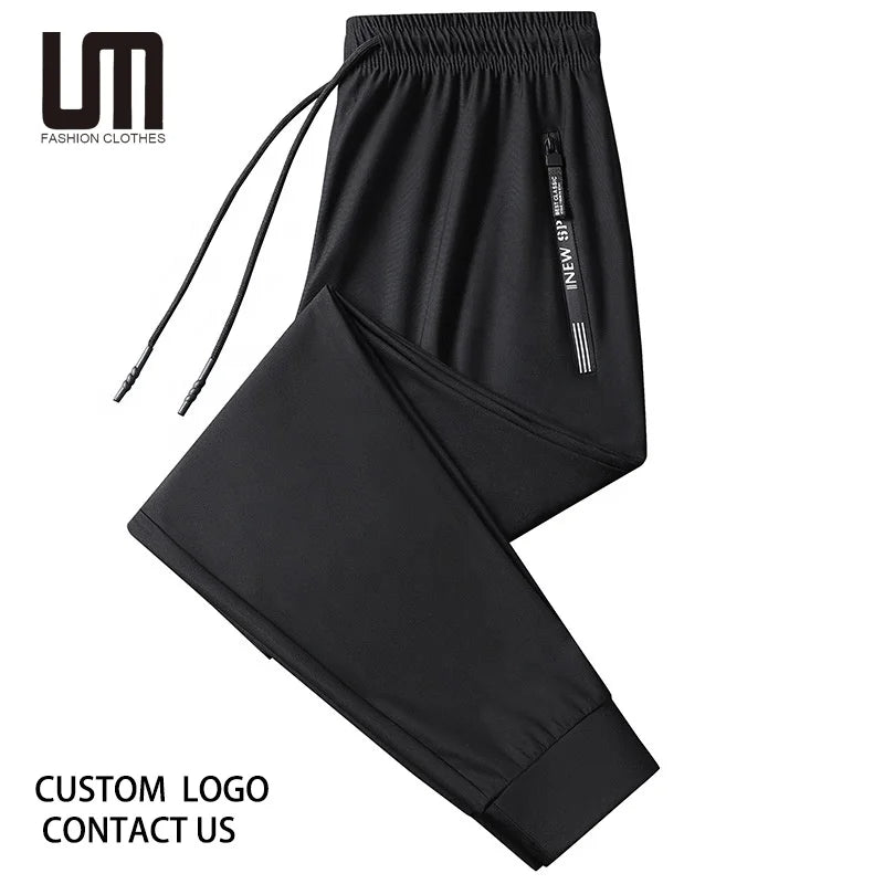 Liu Ming Custom Logo Fashion Brand Men Summer Thin Ice Silk Solid Color Trousers Drawstring Plus Size 8XL Sports Sweatpants