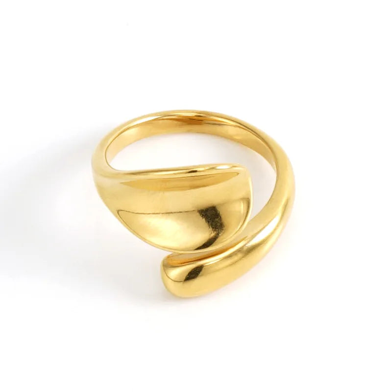 BM Women's Adjustable 18k Gold Stainless Steel Geometric Ring Non-Tarnish with Bezel Setting Inlay Gift