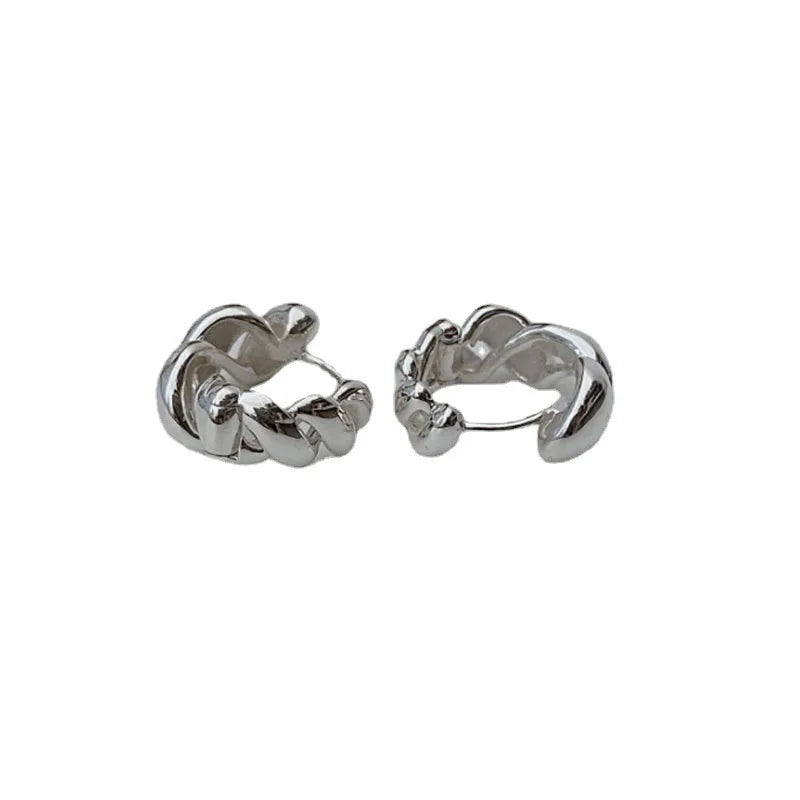 New Fashion Product Selling S925 Pure Silver Earrings Ear Clip Golden Button Set Auger Tremella Ring Women Jewelry Ins