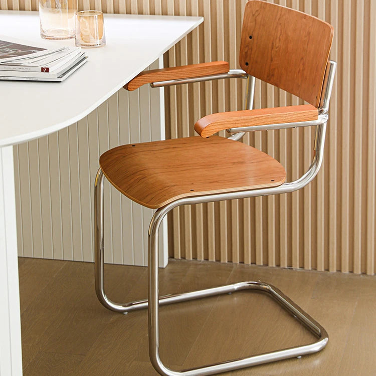 Nordic Classic Vintage Designer Dining Side Armchair Plywood Stainless Steel Chair for Dining Room Restaurant Cafe Living Room