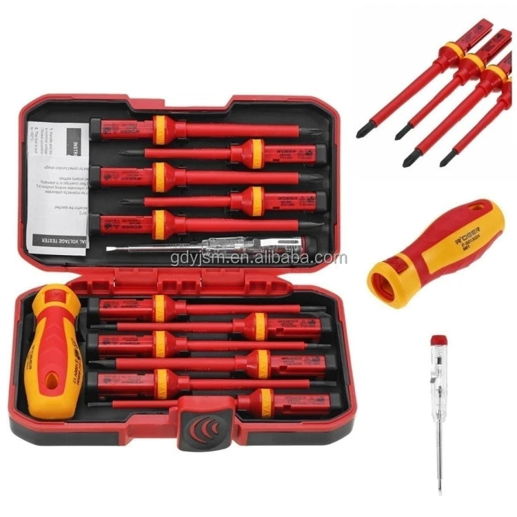 Premium Leather Tool Set With VDE Insulated 1000V Electric Screwdriver Kit