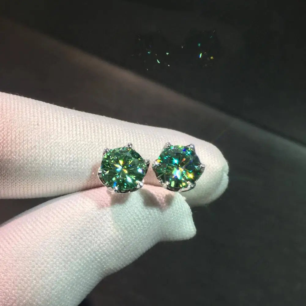 Classic 925 Silver Pass Diamond Test Round Excellent Cut Total 1-2 Carat Green Moissanite Stud Earrings Luxury Wedding Jewelry