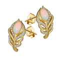 RINNTIN GME02 Feather Earrings Studs Handmade Genuine Natural Opal Gemstone 925 Sterling Silver Jewelry Earring for Women
