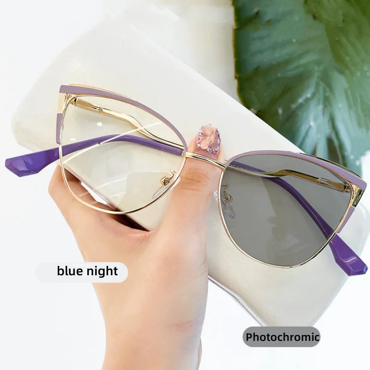 2025 Photochromic Eyeglass Anti Blue Light Eyewear Changing Color Cat EyeCat Eye pink Gray Frames Photochromic Glasses