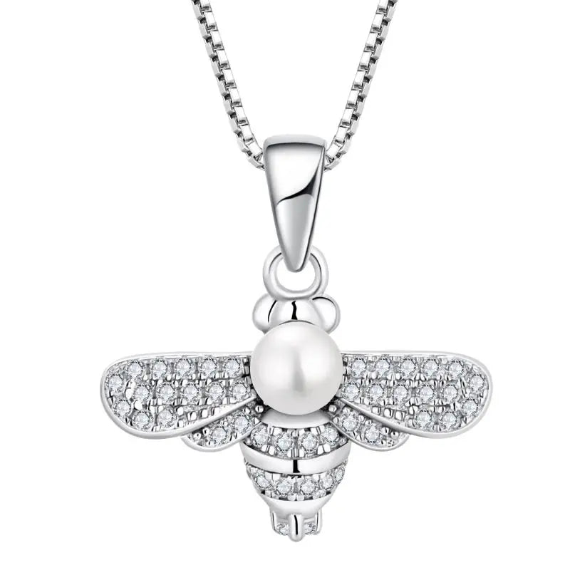 Cute Animal Insect Bee Necklace 925 Sterling Silver Bee Jewelry Necklace for Ladies