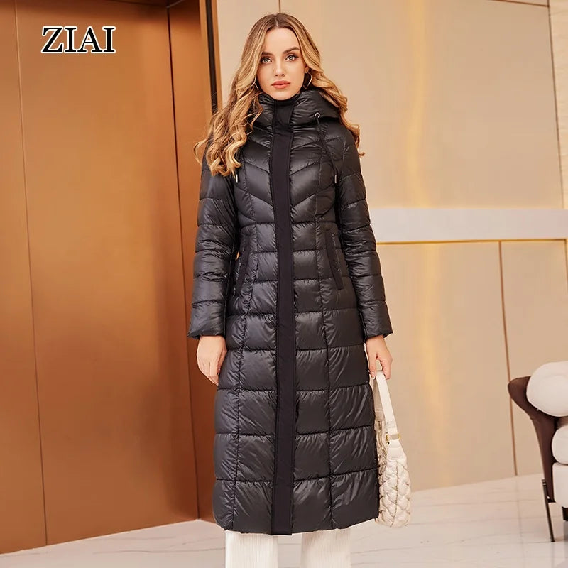 Wholesale Coat Winter Women Long Fashion Thick Shiny Jacket Warm Casual Parka Hood Ankle Ladies Puffer Coat Woman