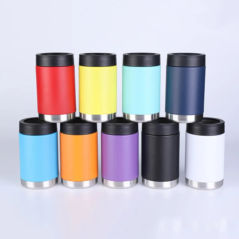 2 in 1 12oz Double Walled Stainless Steel Insulated Drink Bottle Outdoor Barbecue Essentials Hard Can Cooler Tumbler With Lid