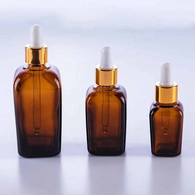 1oz 30ml Empty square Amber Custom Luxury Essential Oil Glass Bottle with Dropper