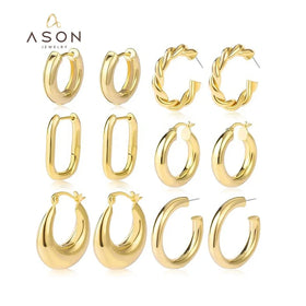 Ason Fashion Jewelry 18K Gold Plated Stainless Steel Trend Statement Hollow Out Big Large Thick Chunky Hoop Earrings for Women