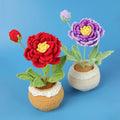 New Arrival Gradient Color Multi-Layer Large Crochet Peony Potted with Flowerpot Wholesale Woolen Knitted Flower Plant Ornament