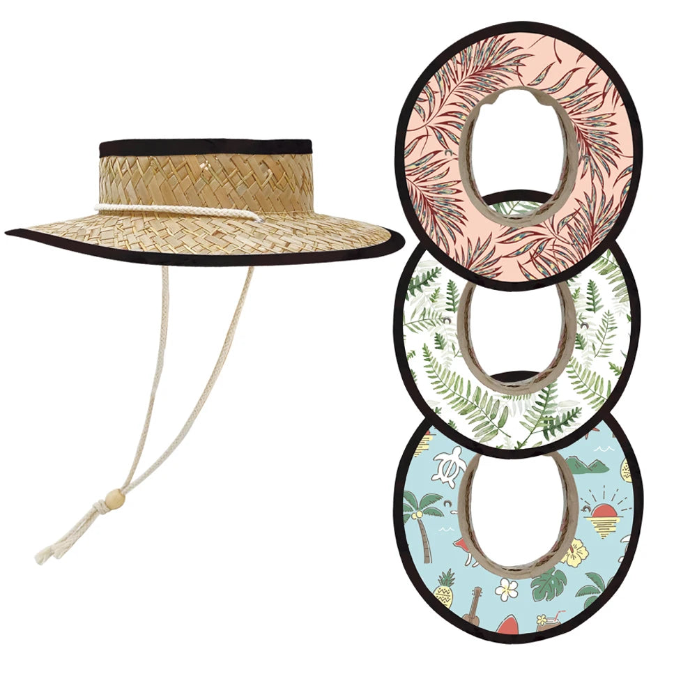 Realbond Hawaiia Women's UV Protective Sun Hat with Empty Top Straw Crown Printed Character Style for Travel and Fishing
