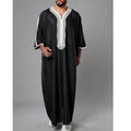 Men's Casual Islamic Kaftan Dress Short Sleeve Loose Robe Embroidery Dubai Malaysia Inspired Saudi Arab Thobe Middle Eastern